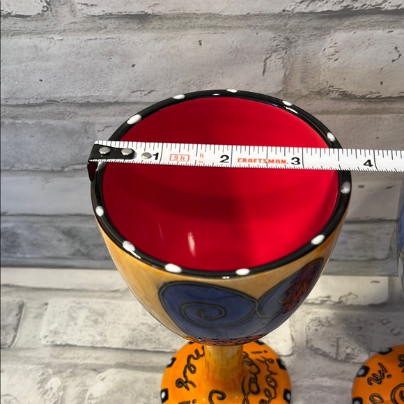 Set of 2 Colorful Heart Design wine Goblets love comes in all colors pottery - Picture 9 of 9